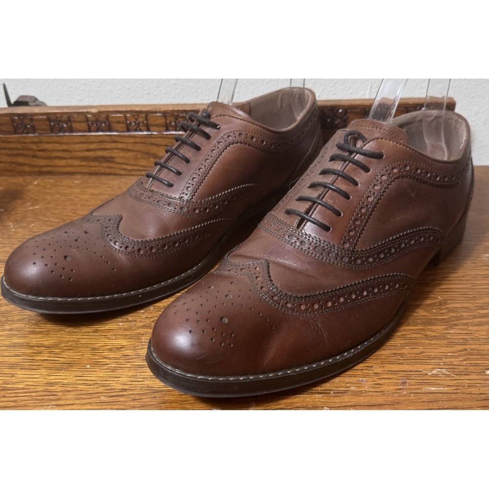 Stafford Comfort Plus Mens 10 D Brown Leather Wingtip Oxford Dress Shoes